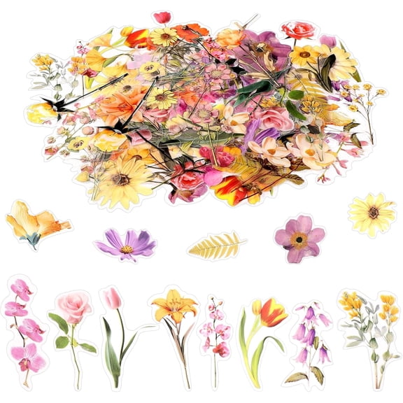 80 Pieces Natural Scrapbooking Stickers, Self-Adhesive Flower Stickers for Scrapbooking Supplies Journal for DIY Craft, Planners, Journal, Notebook Card