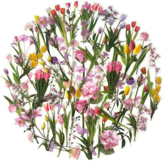 80 Pieces Natural Vintage Flower Stickers, Self-Adhesive Transparent Flower Decals for Scrapbooking Supplies, Waterproof Nature Floral Clear Stickers for Adult Card Making Letters DIY