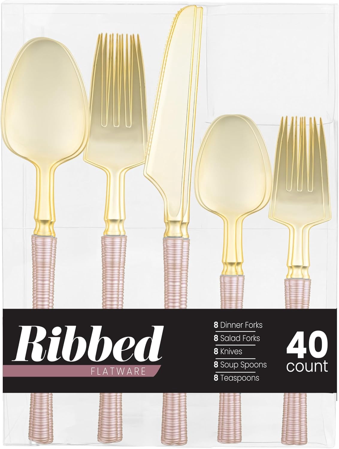 80 Pieces Plastic Silverware Utensils Ribbed Elegant Premium Heavy Duty ...