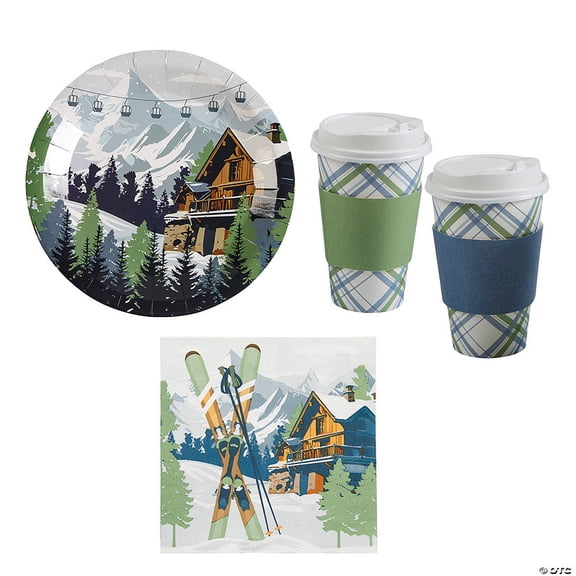 80 Pieces Ski Chalet Party Snack Disposable Tableware Kit for 24 Guests