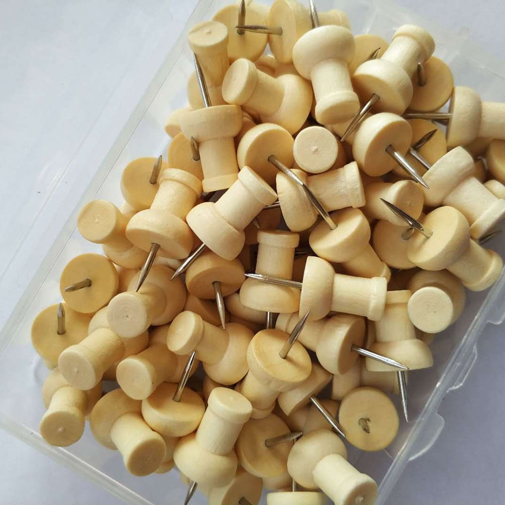 80 Pieces Wood Push DIY IShape Wooden Thumb Tacks Decorative for Cork