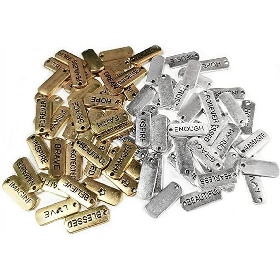 80 Pieces Word Charms Pendants, SourceTon Engraved Motivational Charms with Split Rings for DIY Necklaces, Bracelets, Bangles, Key Chains (Gold + Silver)