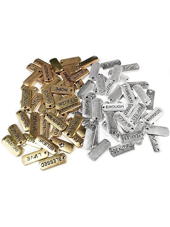 80 Pieces Word Charms Pendants, SourceTon Engraved Motivational Charms with Split Rings for DIY Necklaces, Bracelets, Bangles, Key Chains (Gold + Silver)