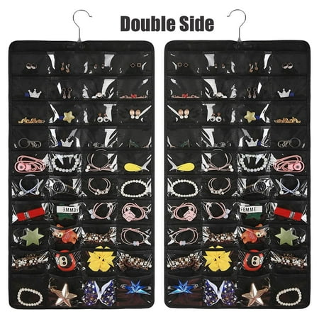 80 Pocket Double Side Hanging Jewelry Organizer Accessories Holder Storage Bag