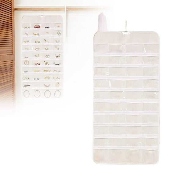 80 Pocket Woven Hanging Jewelry Organizer Bag Foldable Double-Sided Display Storage Holder For Earrings Necklaces Rings Travel Accessories