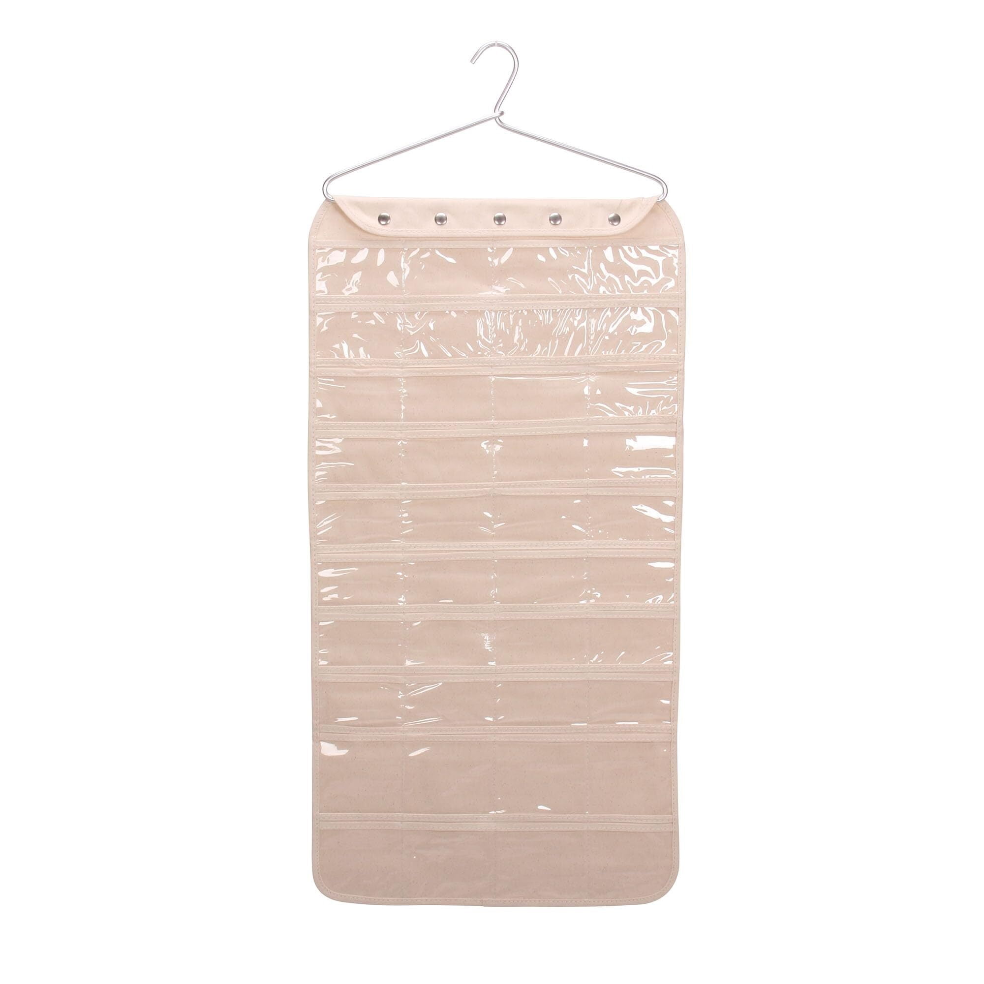 80-Pocket Hanging Jewelry and Accessories Organizer, Natural Canvas,White, 5"