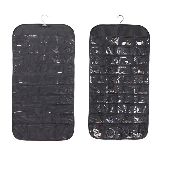 80 Pocket Jewelry Organizer Hanging Bag, Black - Compact Storage for Earrings, Necklaces, Small Items with Clear Pockets, Foldable Design - for Bedroom Closet, Travel, Bathroom, Dorm Room Organizatio