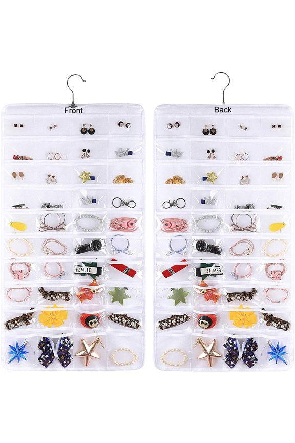 80 Pockets Hanging Jewelry Organizer for Earrings Necklace Bracelet Ring Accessory Display Holder Box