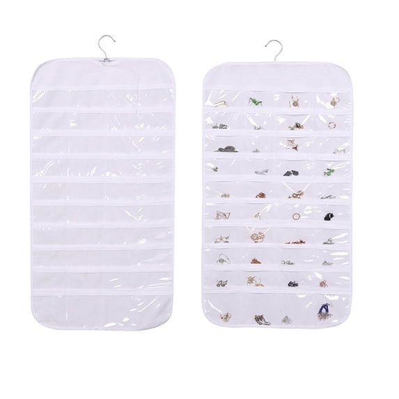 80 Pockets Jewelry Organizer Hanging Bag, White Storage Pouch for Earrings Necklaces Rings, Space - Saving for Closet, Bedroom, Travel - Ideal for Small Items, Accessories, Cosmetics