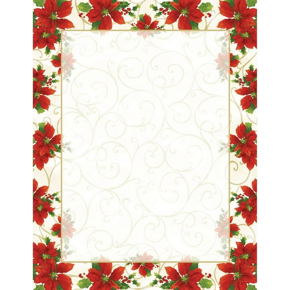 80 Poinsettia Swirl Letterhead Sheets - 8 1/2in. X 11in. (alhx74)