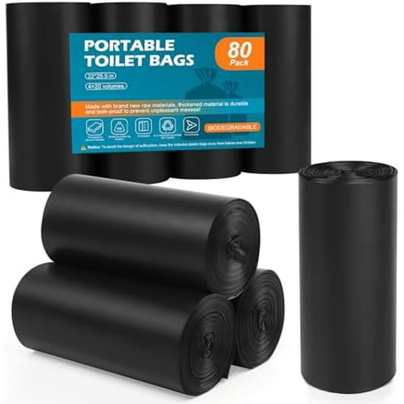 80 Portable Toilet Bags, Camping Toilet Bags, 5-8 Gallon Compostable Bags, Biodegradable Toilet Bags for 5-8 Gallon Bucket Toilet Seat, Biodegradable Waste Bags for Outdoor Boating Travel Camping