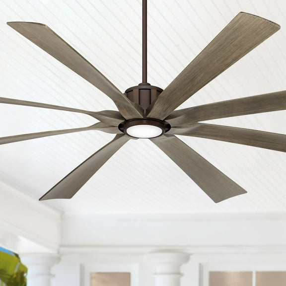 80" Possini Euro Design Defender Modern Indoor Outdoor Ceiling Fan with Dimmable LED Light Remote Oil Rubbed Bronze Oak Damp Rated for Patio Exterior