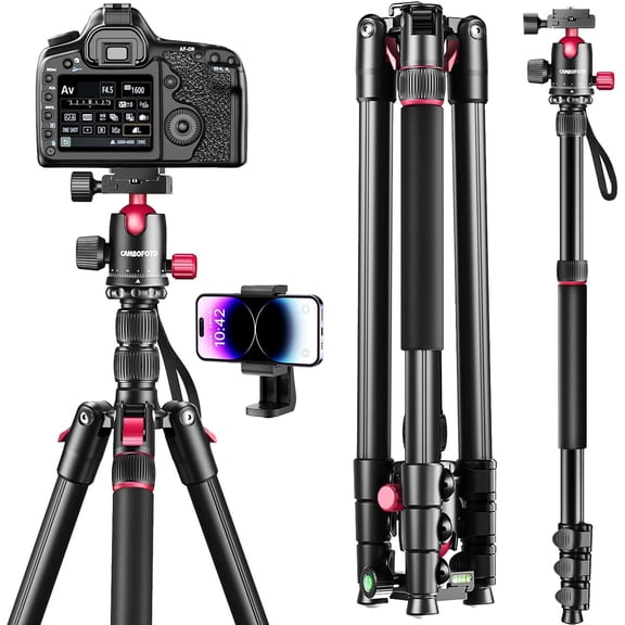 80"-Professional-DSLR-Camera-Tripod, SLR Ball Head Aluminum Photography Tri pod & Monopod with Carry Bag Compatible with Canon/Nikon/Binoculars/Telescope (Weight 3.6 Lbs, 33Lbs Load)
