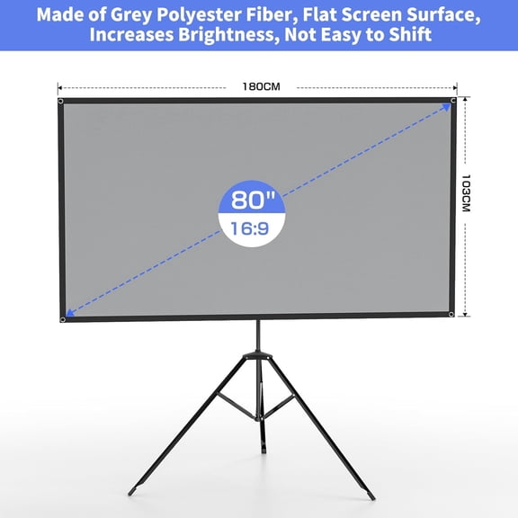 80" Proiector Screen with Stand - 16:9 4K HD Portable Proiector Screen, 1.2 Gain Indoor Projector Screen, Easy Setup and Carrying, for Home Cinema, Backyard Party Office TV Game