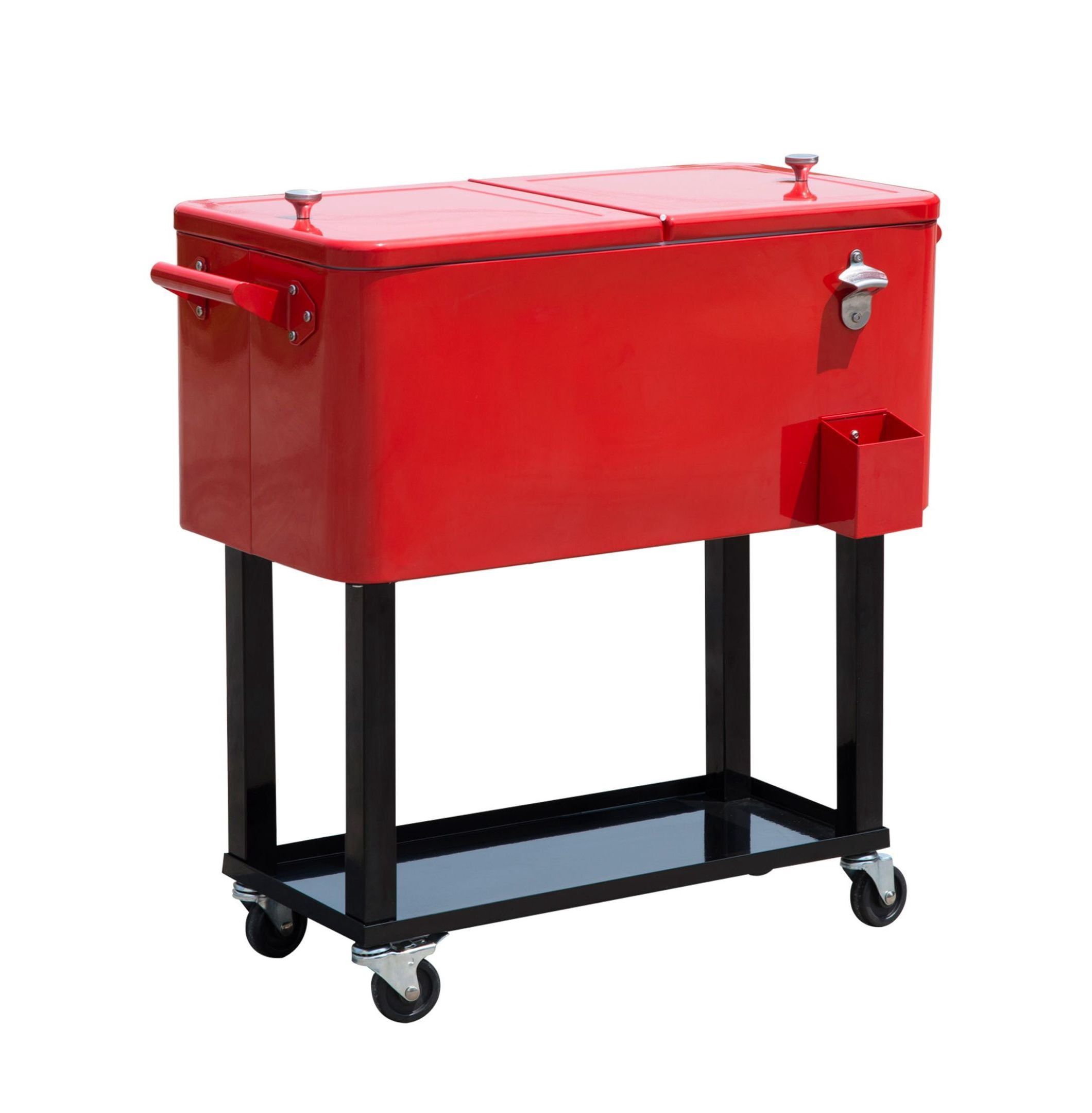 80 QT Rolling Cooler Cart, Red Ice Chest on Wheels for Parties & Outdoors