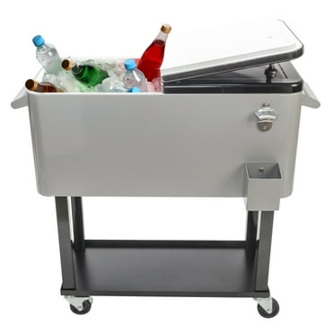 80 Quart Cooler with Wheels, Portable Patio Party Bar Rolling Ice Chest with Shelf, Beverage Pool and Bottle Opener, Iron Spray