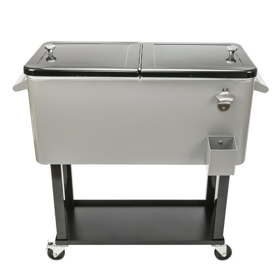 80 Quart Iron Spray Cooler with Detachable Shelf and Rolling Wheels - Leakproof Insulated Design for Outdoor Parties and Camping