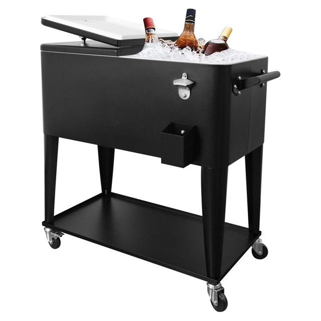 80 Quart Outdoor Patio Cooler on Wheels,Portable Beverage Rolling