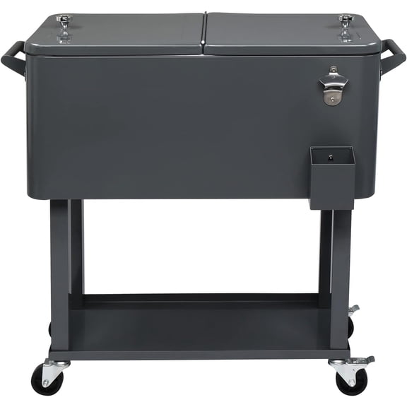 80 Quart Rolling Cooler Cart, Portable Bar Drink Cooler Outdoor Patio Cooler Cart on Wheels, Ice Chest Mobile Cooler Cart with Shelf and Bottle Opener for Patio Party BBQ Beach Activities