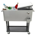 thumbnail image 1 of 80 Quart Rolling Cooler Cart on Wheels, Outdoor Kitchen Cooling Bins Ice Chest with Open Shelf, Bottle Opener and Cap Catcher, Bar Drink Cooler, Beverage for Patio Pool Party, Silver, 1 of 9