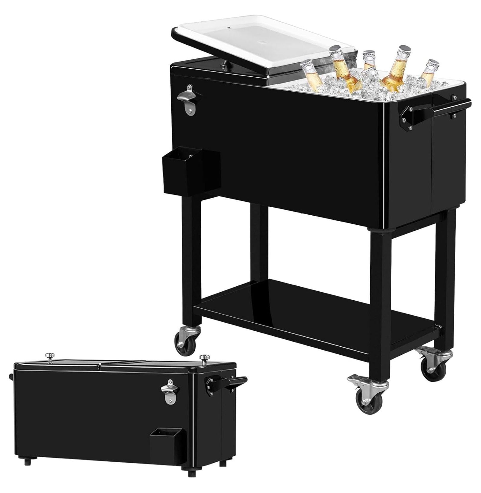 80 Quart Rolling Cooler Cart with Wheels,Portable Ice Chest with