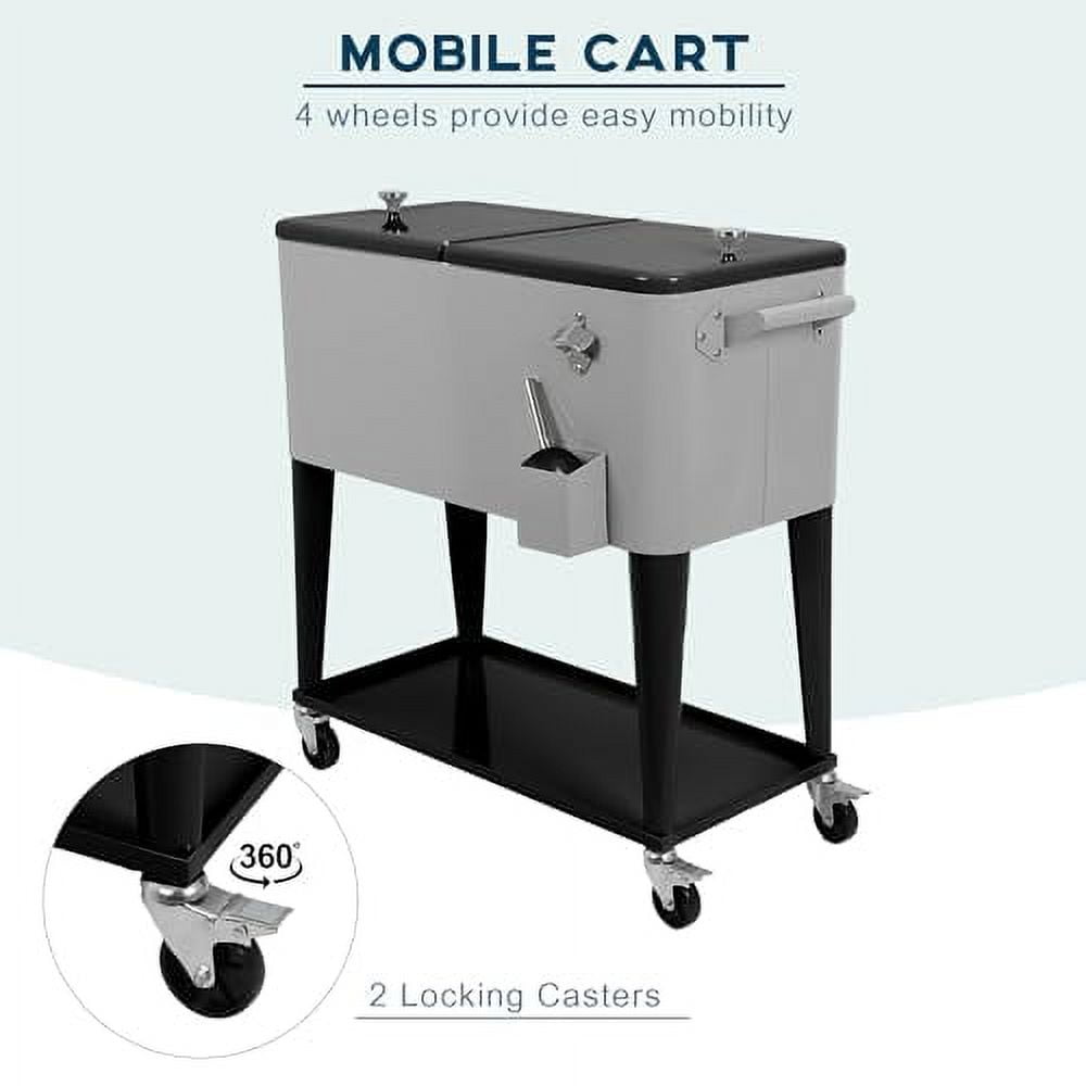 80 Quart Patio Rolling Stainless Steel Ice Beverage Cooler
