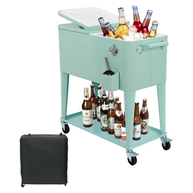 80 Quart Rolling Cooler Cart with Wheels,Portable Ice Chest with