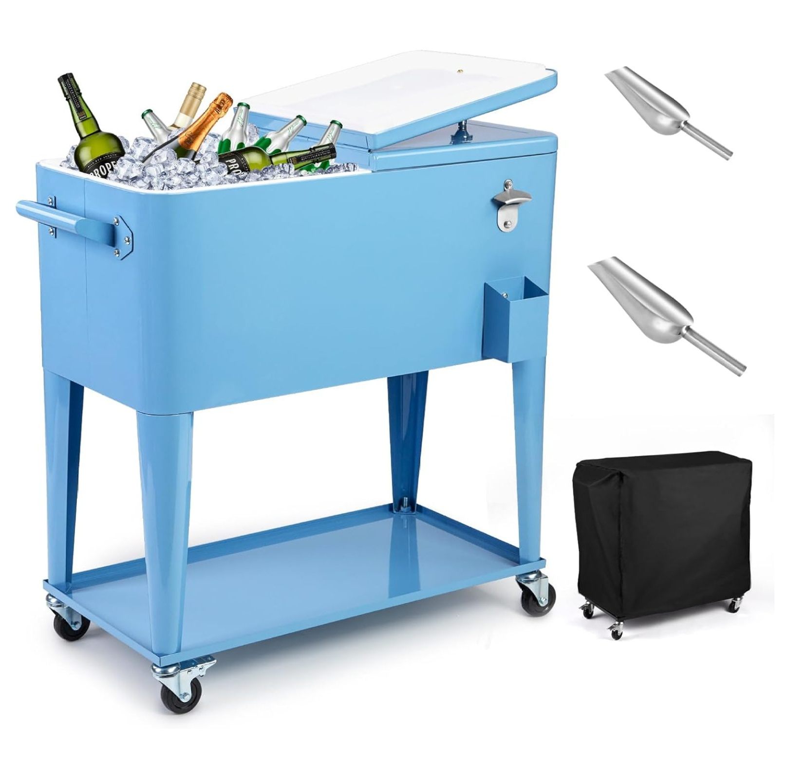 80 Quart Rolling Cooler Cart on Wheels with Protective Cover, Portable