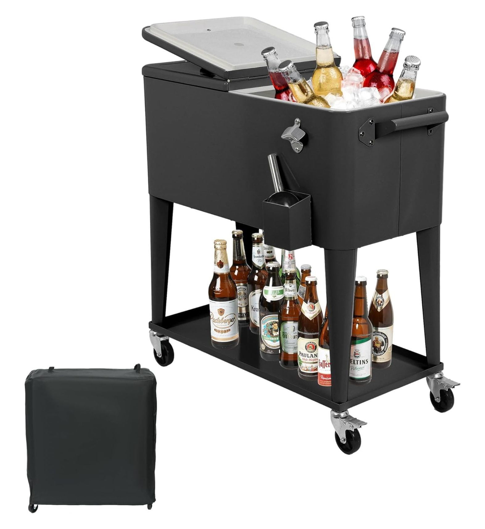80 Quart Rolling Cooler Cart with Wheels, Portable Ice Chest with