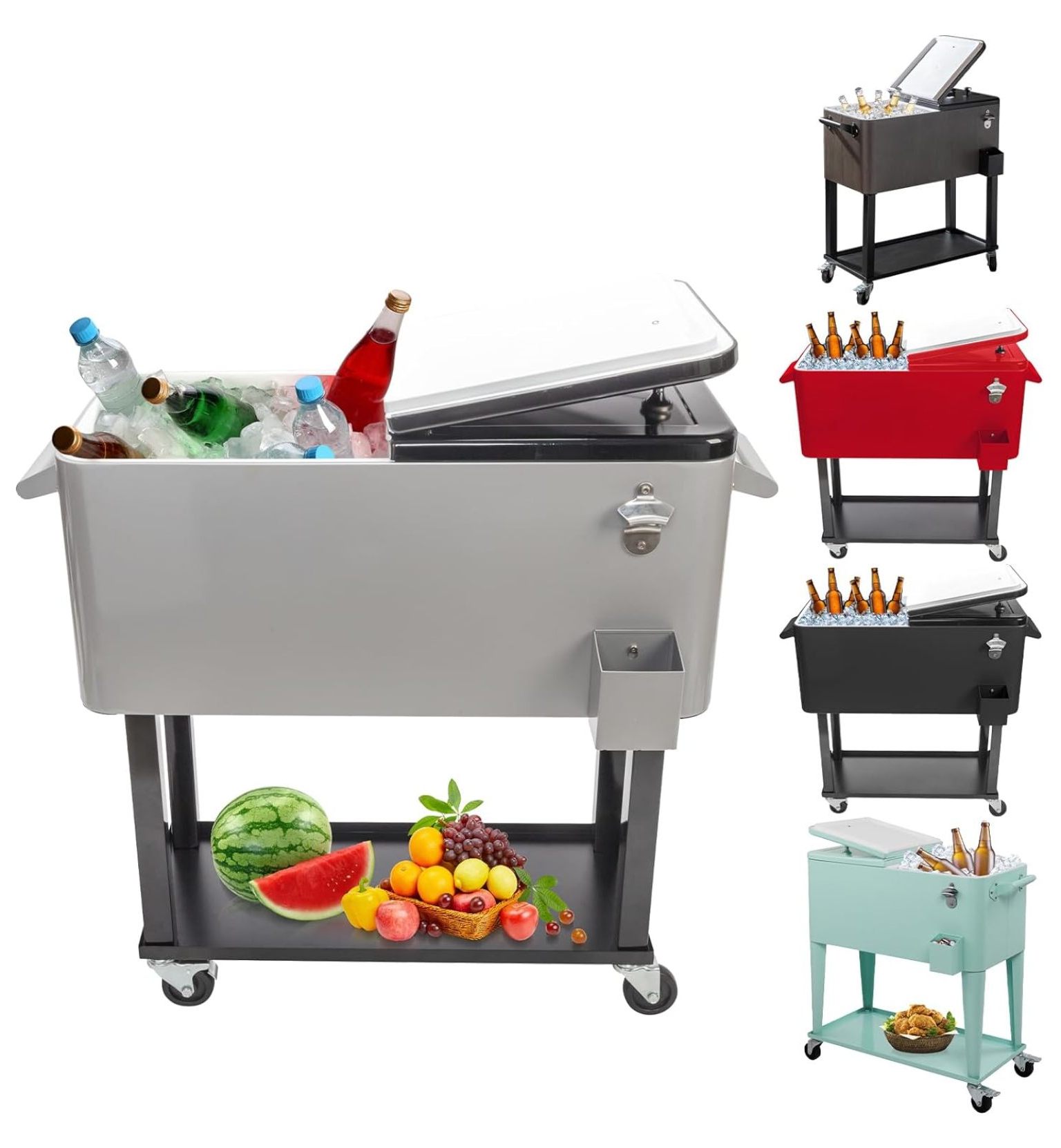 80 Quart Rolling Cooler Cart with Wheels, Portable Ice Chest with