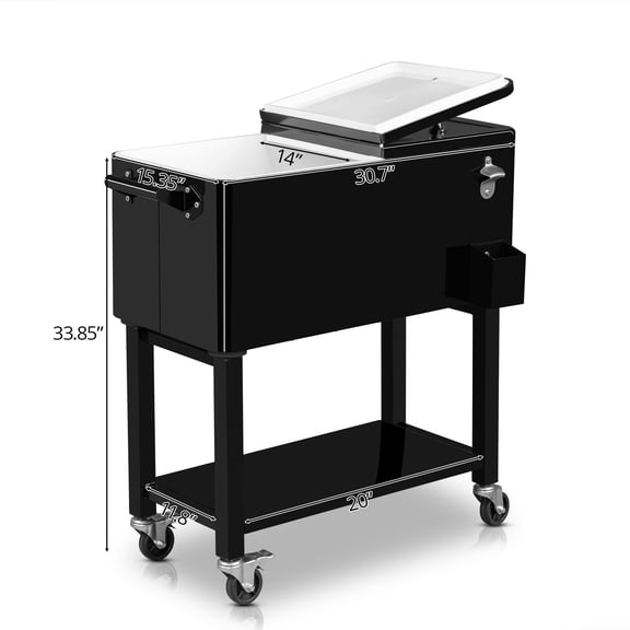 80 Quart Rolling Ice Chest Blue Portable Bar Cooler with Bottom Storage Tray