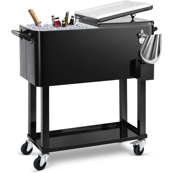 80 Quart Rolling Ice Chest Cooler Cart,Patio Backyard Party Drink Beverage Bar Stand Up Cooler Trolley with Ice Scoop
