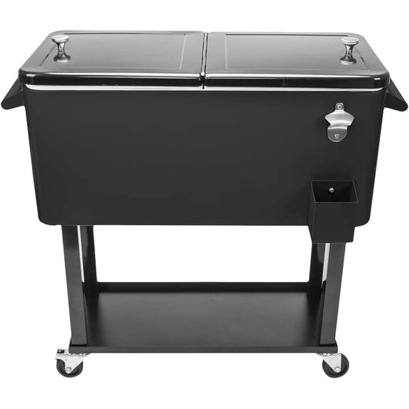 80 Quart Rolling Ice Chest Cooler Cart, Portable Bar Drink Cooler, Beverage for Patio Pool Party, Patio Backyard Party Drink Beverage Bar Stand Up Cooler Trolley