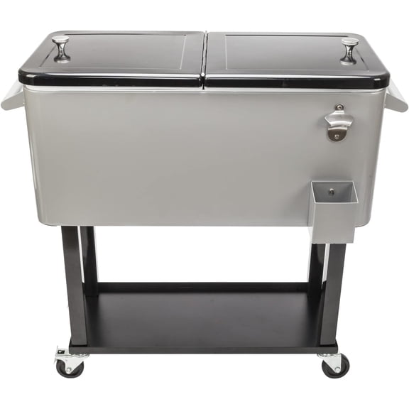 80 Quart Rolling Ice Chest Cooler Cart, Portable Bar Drink Cooler, Beverage for Patio Pool Party, Patio Backyard Party Drink Beverage Bar Stand Up Cooler Trolley