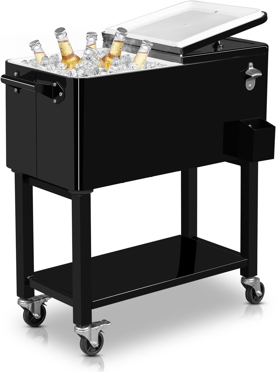 Black Steel 80 Quart Rolling Cooler Cart with Wheels