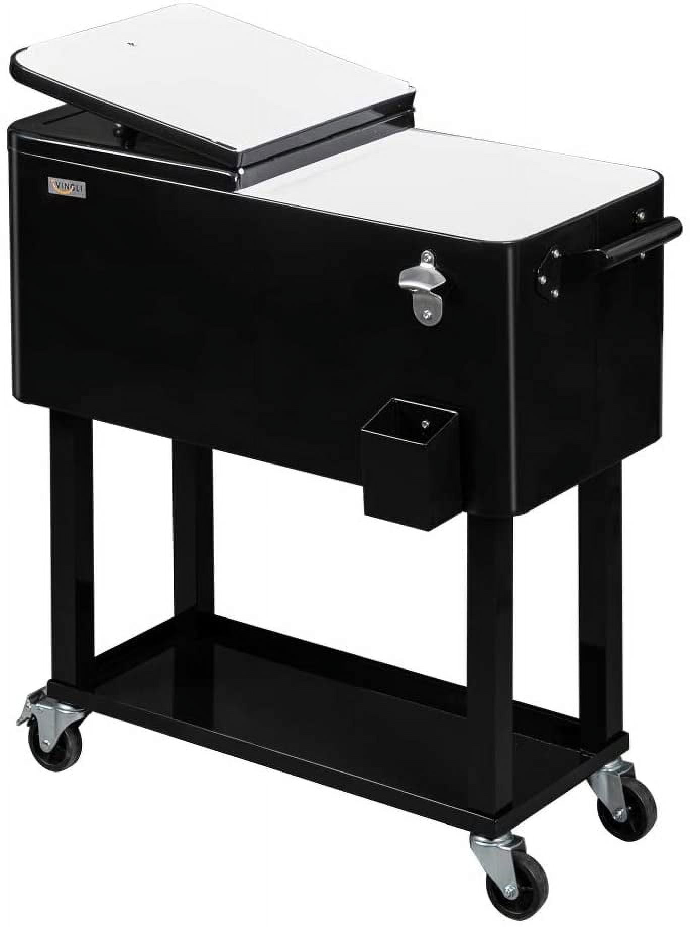 PEXMOR 80 Quart Rolling Ice Chest Cooler Cart, Portable Outdoor Drink Beverage Bar with Shelf & Bottle Opener