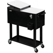 PEXMOR 80 Quart Rolling Ice Chest Cooler Cart, Portable Outdoor Drink Beverage Bar with Shelf & Bottle Opener