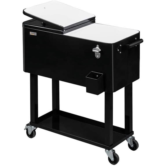 PEXMOR 80 Quart Rolling Ice Chest Cooler Cart, Portable Outdoor Drink Beverage Bar with Shelf & Bottle Opener