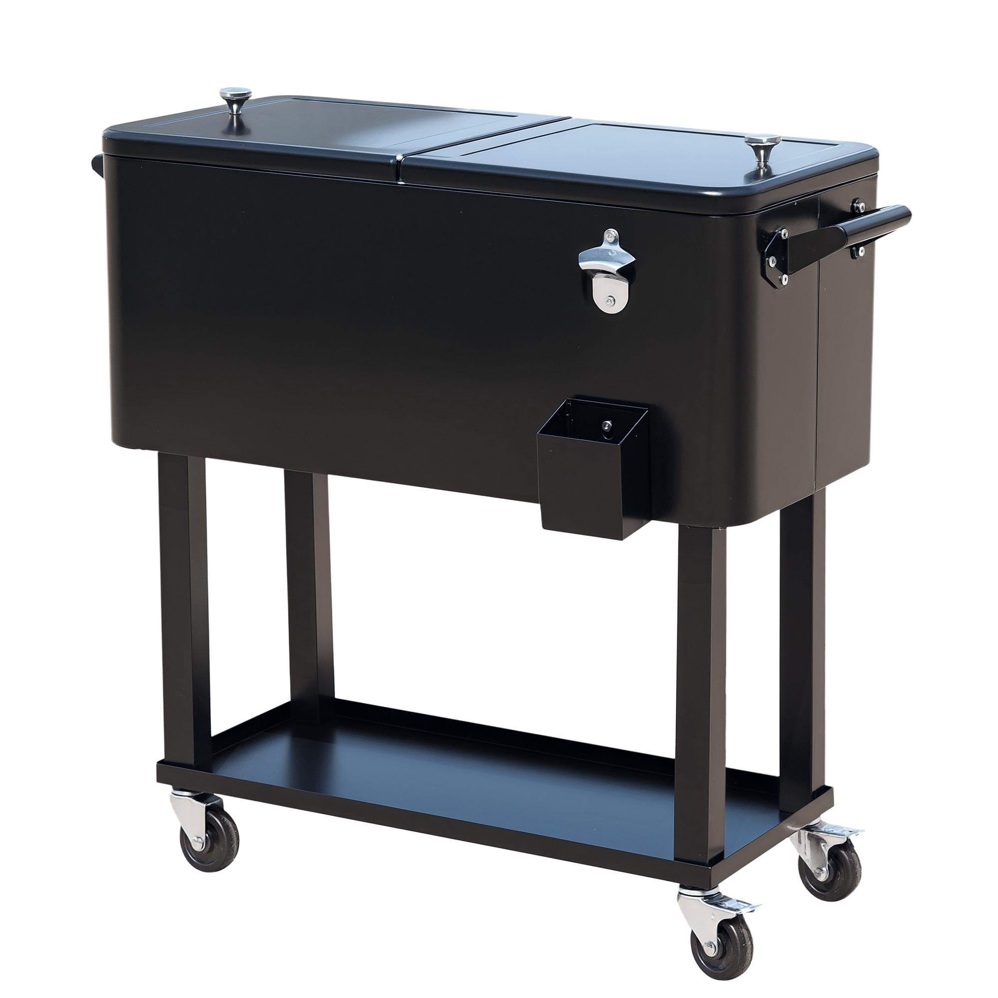 80 Quart Rolling Ice Chest Cooler Cart with Wheels Outdoor Party Drink Cooler Stand Up Black