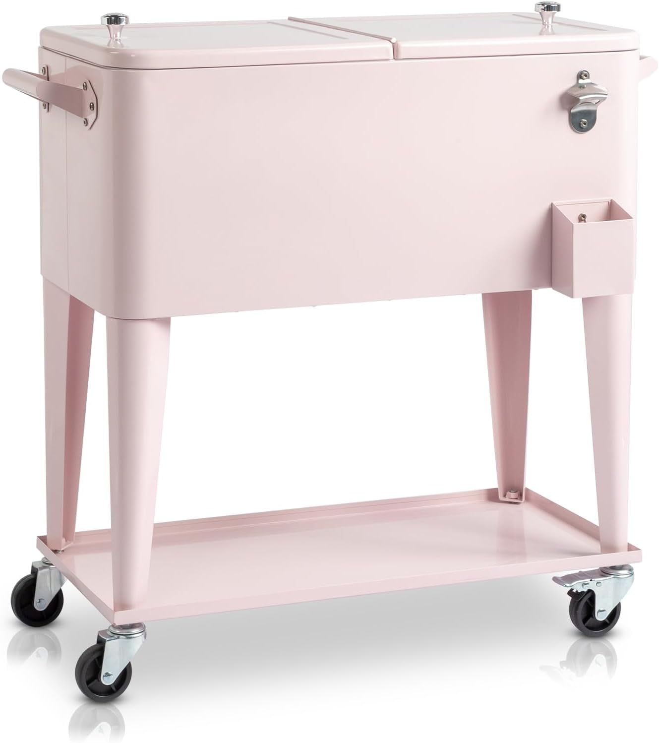 80 Quart Rolling Ice Chest, Portable Bar Drink Cooler with Catch Basin, Bottom Storage Tray and Bottle Opener for Patio Party BBQ Beach Activities