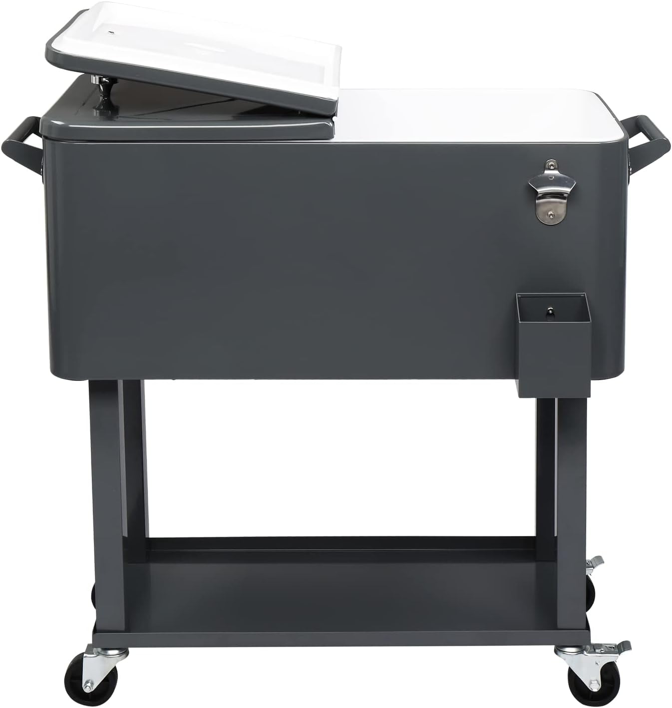 80 Quart Rolling Ice Chest, Portable Bar Drink Cooler with Catch Basin, Bottom Storage Tray and Bottle Opener for Patio Party BBQ Beach Activities