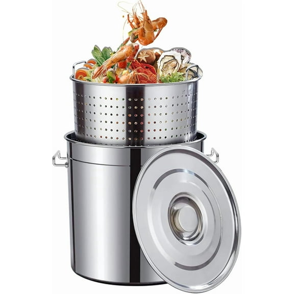80-Quart Stainless Steel Seafood Boil Pot with Lid,Crab, Lobster, Shrimp Boil Stock with Strainer, Turkey Fryer Pot, Stock Pot Boiler Deep,Fried Cooker for Commercial Outdoors