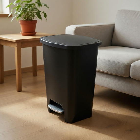 80 Quarts / 20 Gallon Step-On Kitchen Trash Can with Foot Pedal, Black Plastic Garbage Bin