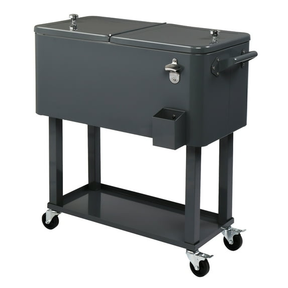 80 Quarts Rolling Ice Chest,Refrigeration And Insulation Cart, Stand Up Cooler Trolley With Two Directional Wheels And Iron Foot Tube, Rectangular Plastic Box,Outdoor Cooler Cart ,Dark Grey