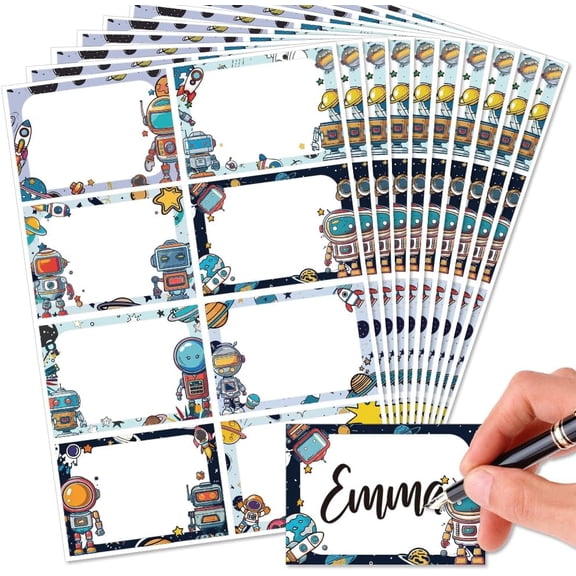 80 Robot Name Tags Stickers 10 Sheets 8pcs/sheet 3.3x2.4 Inch White Plastic Rectangular Self Adhesive Decorative