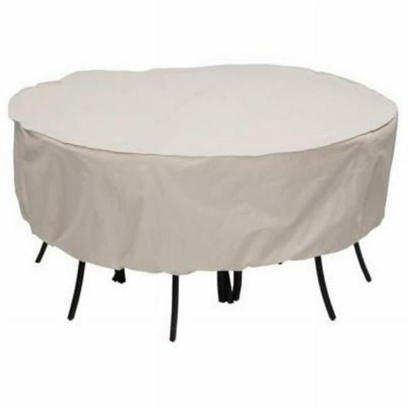 Mr. Bar-B-Q  30 in. x 80 in. Dia, 600 x 300D PE Elastic Taupe Round Table & Chair Dining Set Patio Cover