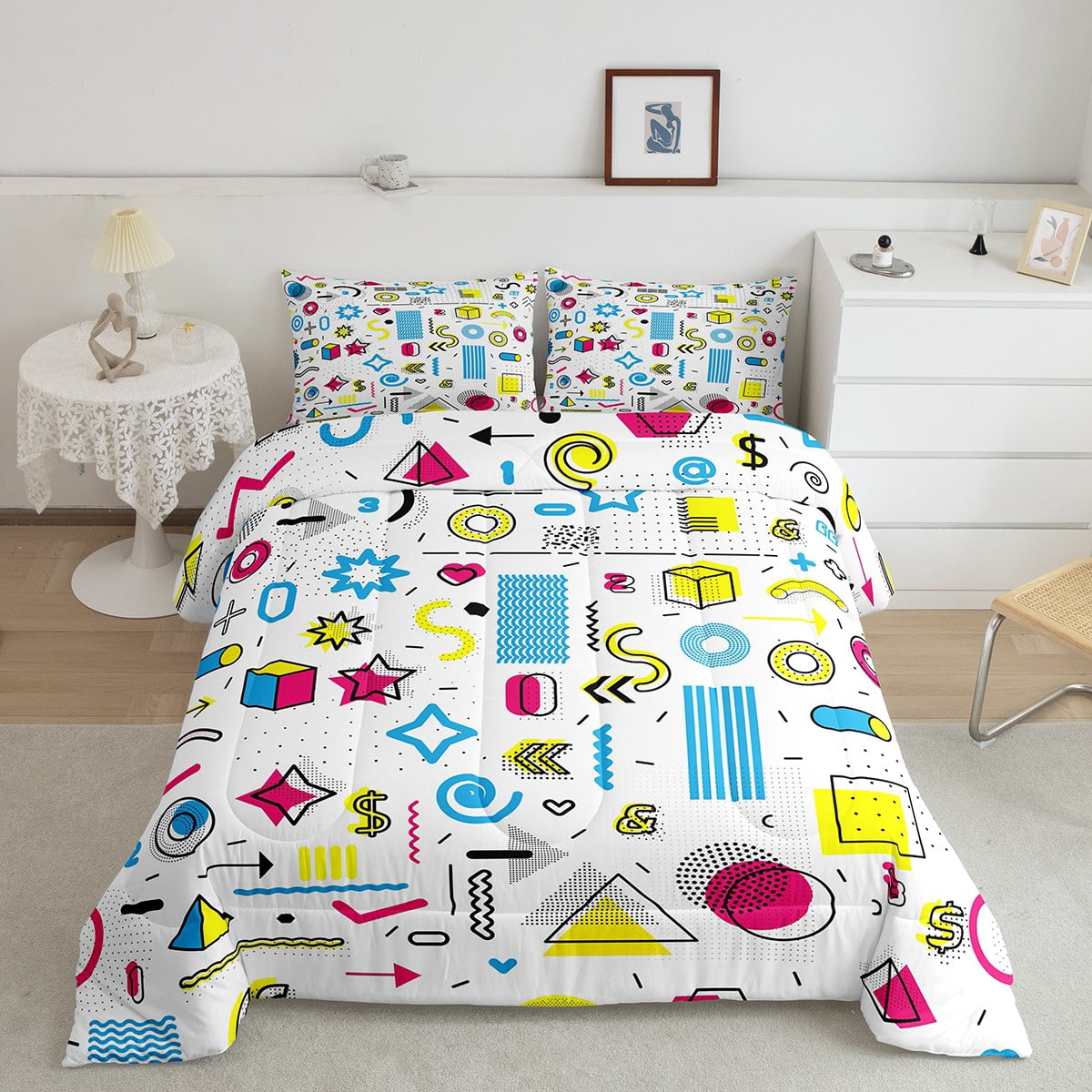 80'S Memphis Style Comforter Set King Size Hipster Retro Bedding 70S