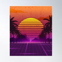 80'S Palm Trees Sunset Vaporwave Poster Wall Art, Modern Wall Decor For Living Room Bedroom, 8x12 UNFRAMED