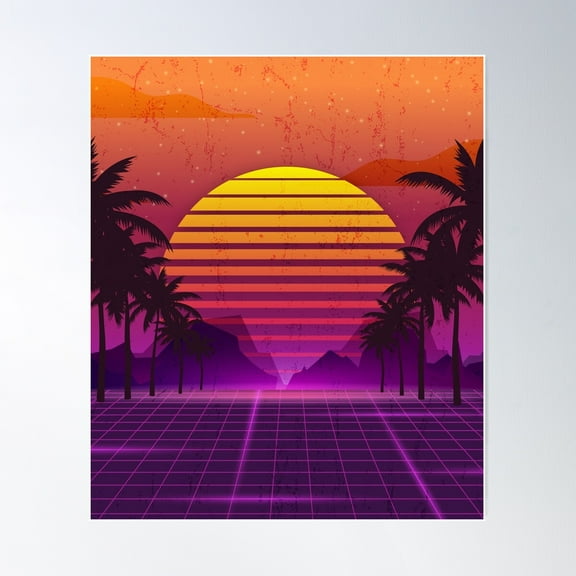 80'S Palm Trees Sunset Vaporwave Poster Wall Art, Modern Wall Decor For Living Room Bedroom, 8x12 UNFRAMED