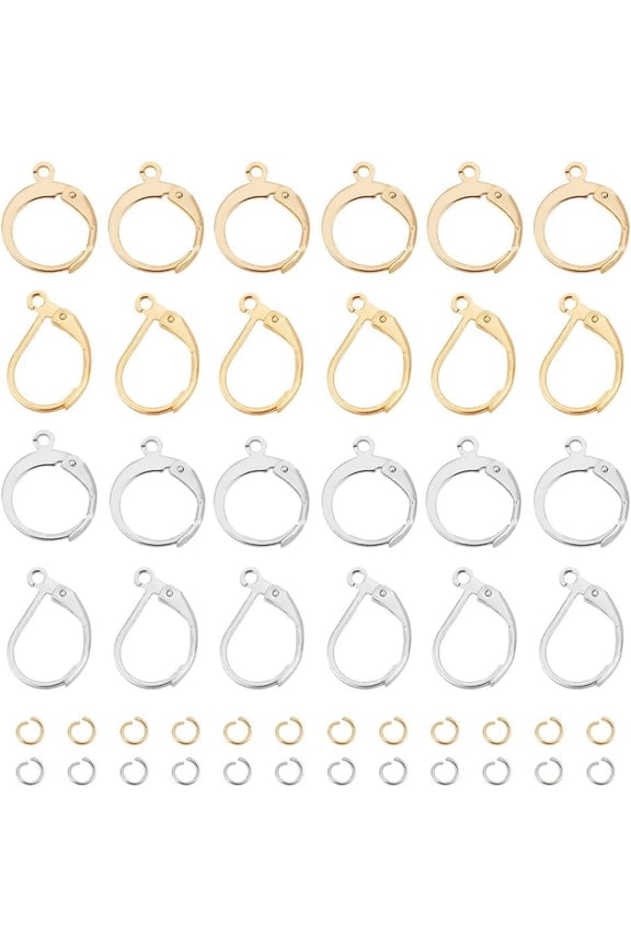 80 Sets 2 Styles 2 Colors 304 Stainless Steel Leverback Earring Findings with Loops & Jump Rings Gold Leverback French Earring Hooks Dangle Ear Wire Findings